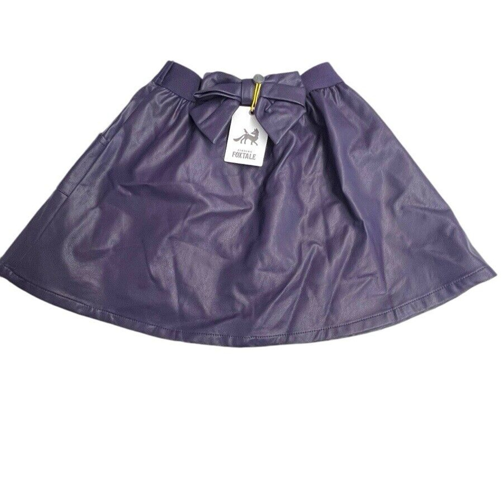 New Finding Foxtail Runway Faux Leather Purple‎ Bow Pockets Mini Skirt Size 6